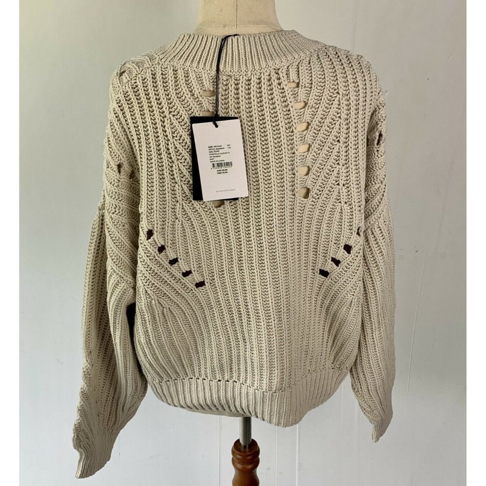 Witchery Womens Pointelle Slouch Crop Knit Bone Cream Size M NWT RRP $129.95 - Picture 2 of 7